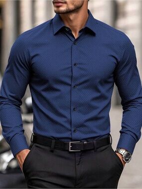 Men's Slim Fit Navy Dress Shirt